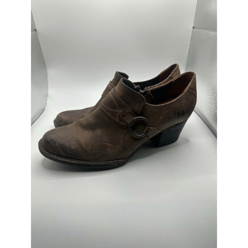 Born Crown Womens Brown Suede O-Ring Ankle Booties Block Heel Size 9 D36717
